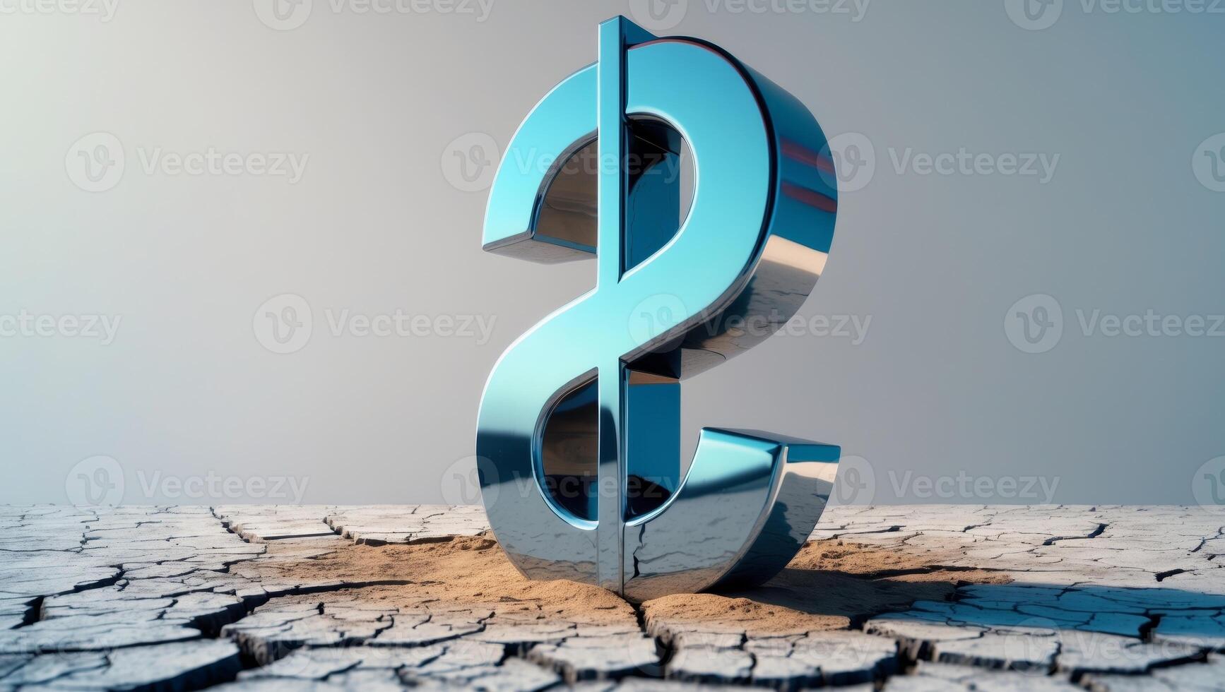Dollar sign on cracked ground 3d illustration photo