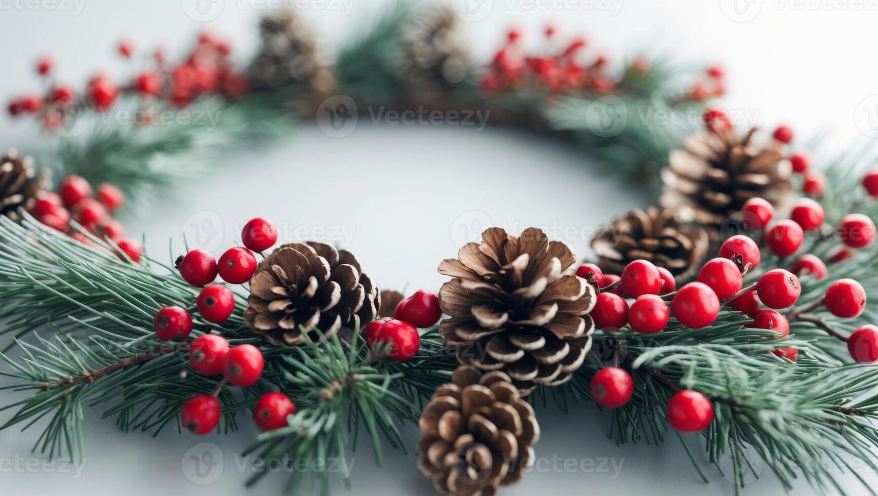 Christmas wreath with pine cones and berries photo