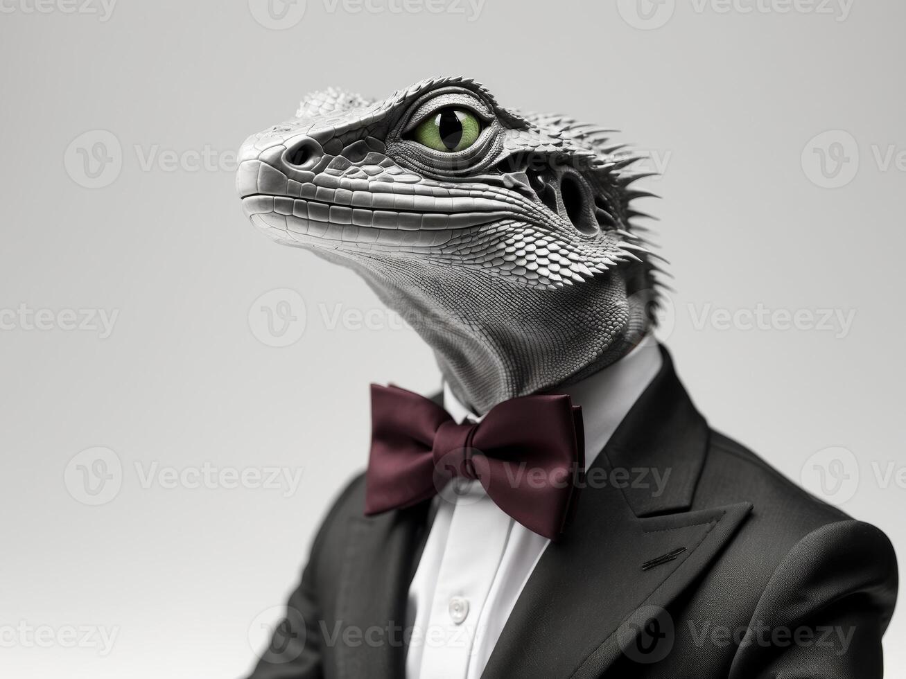 A lizard wearing a suit and tie photo