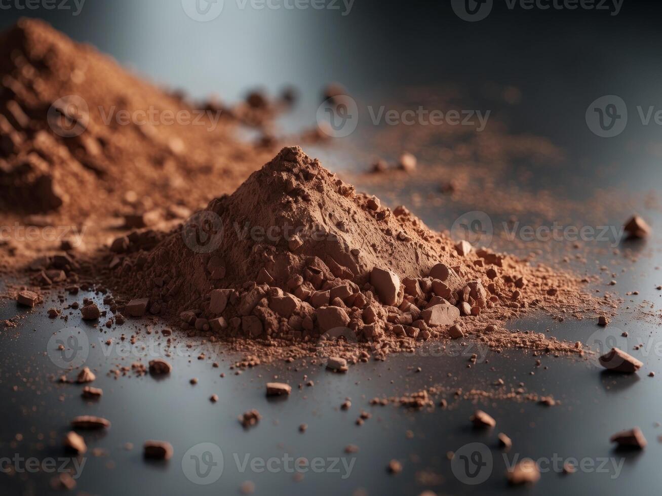 Cocoa Powder Scattered on a Dark Surface Showcasing Texture and Color Variations photo