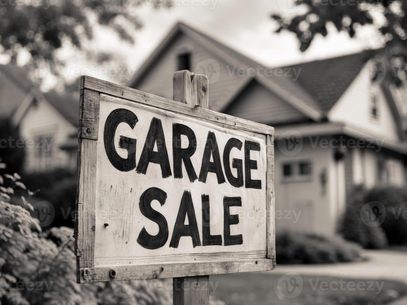 Garage Sale Sign and Suburban House Background photo