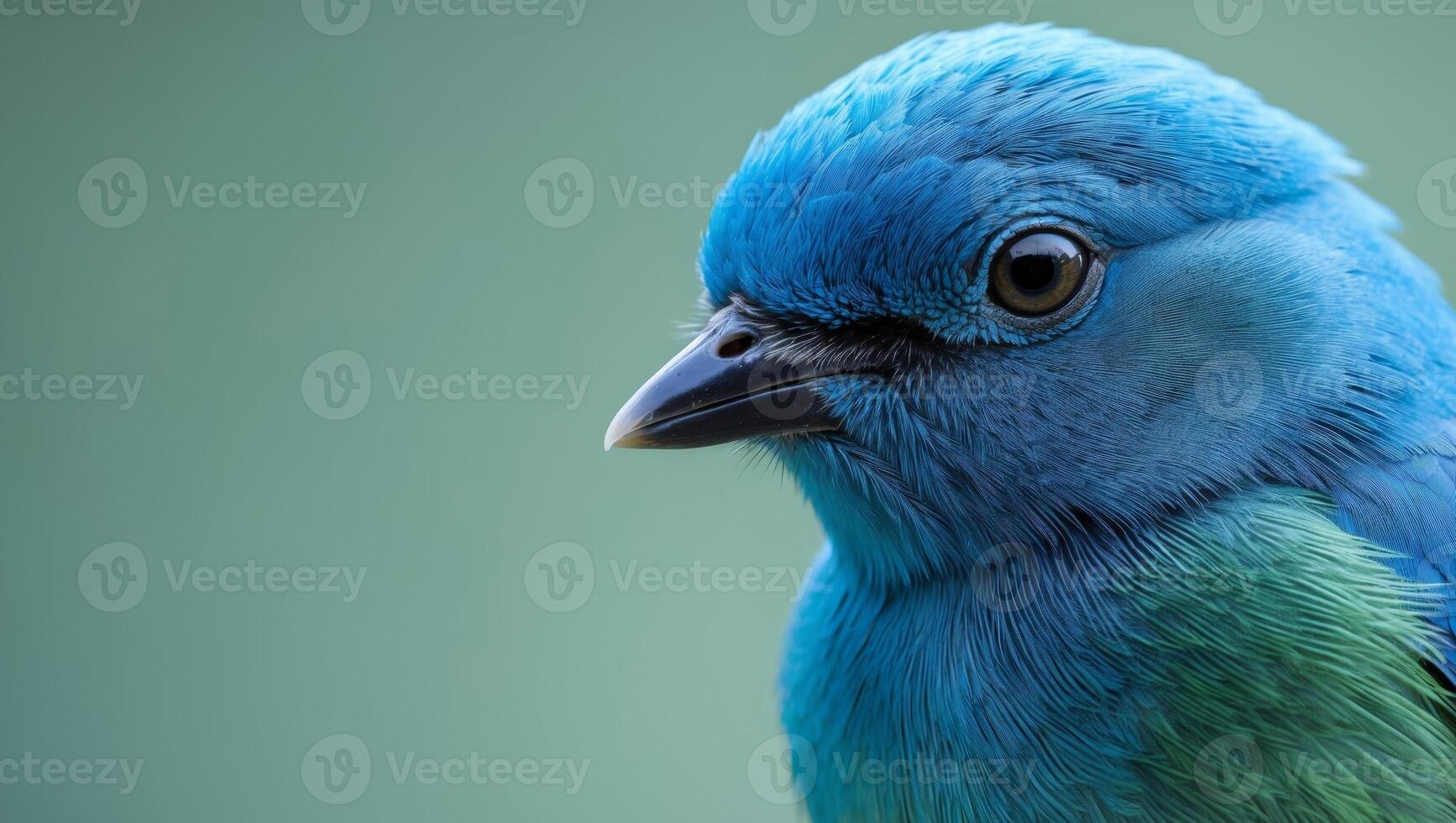 A close up of a blue bird with a green background photo