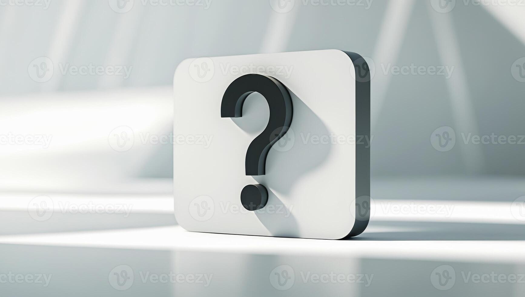 A question mark is shown on a white square photo