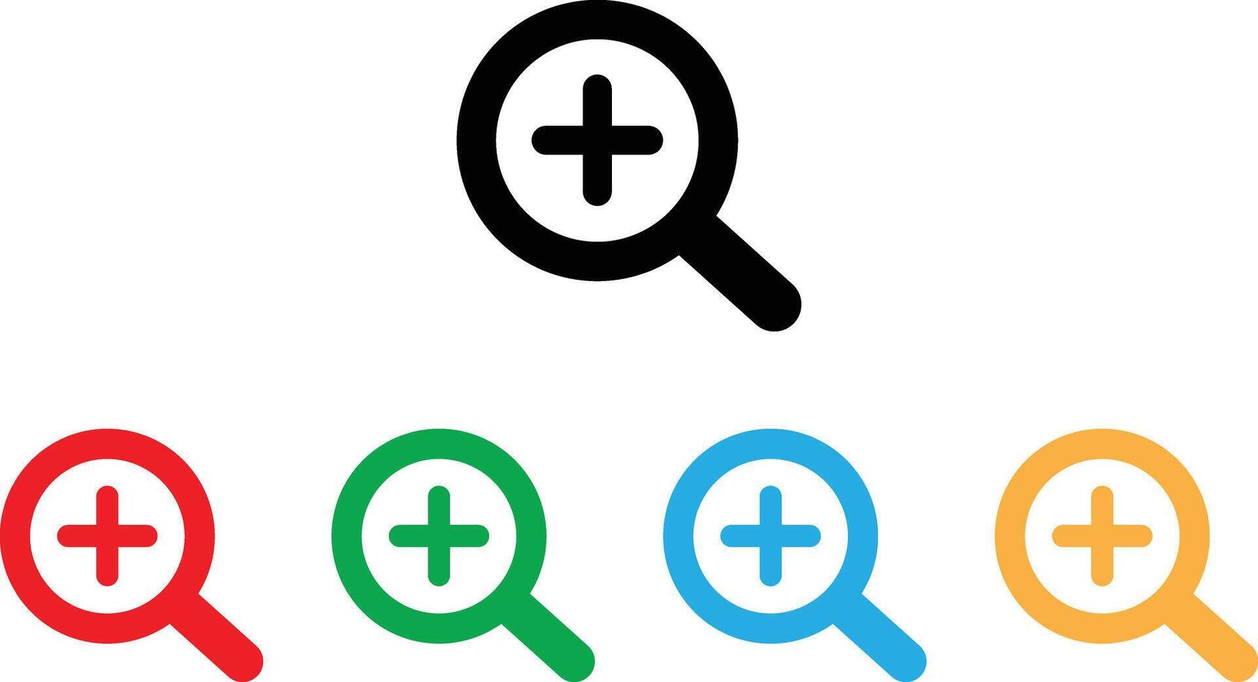 Colorful zoom in icon set in five colors . magnifying glass with plus icon . illustration vector