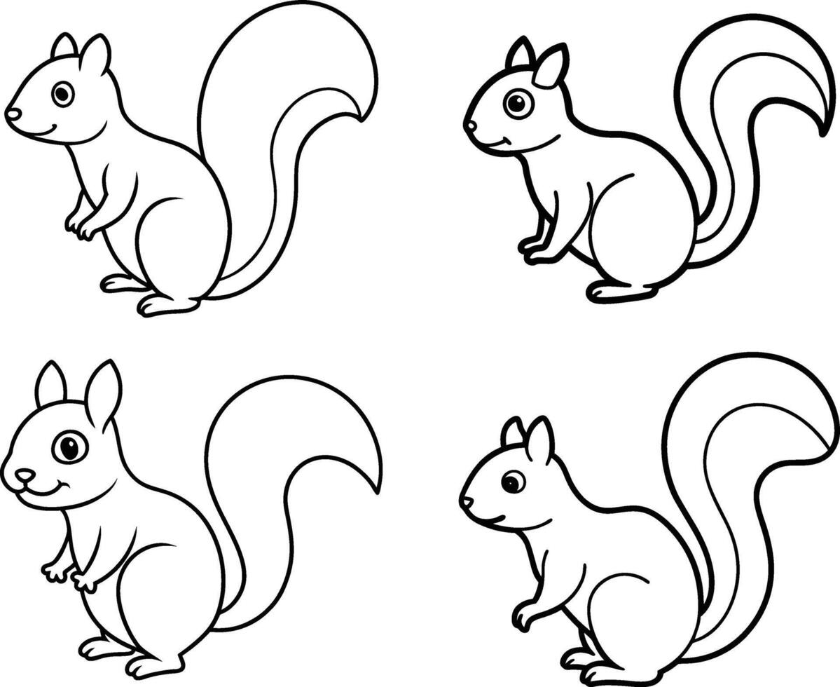 Cute Squirrel Forest Line Art Coloring Pages for Kids vector
