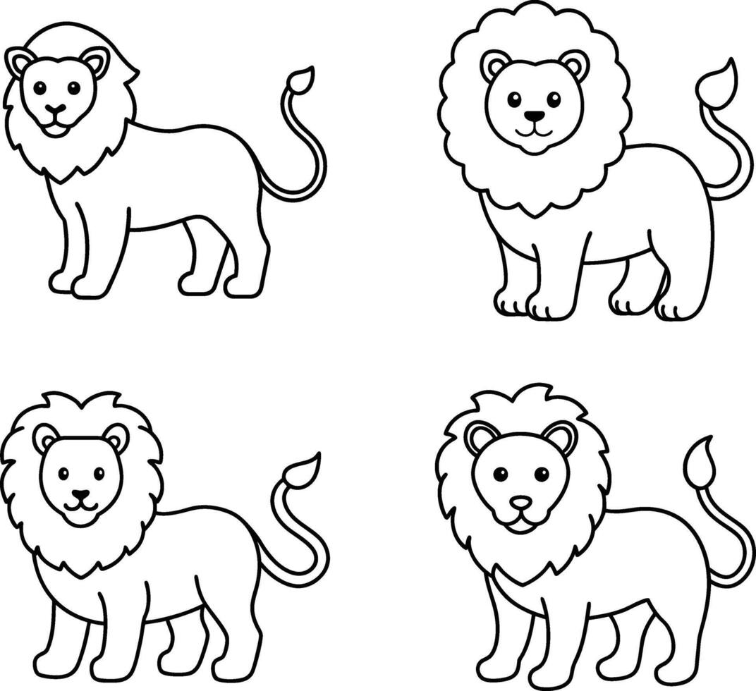 Cute Lion Forest Line Art Coloring Pages for Kids vector