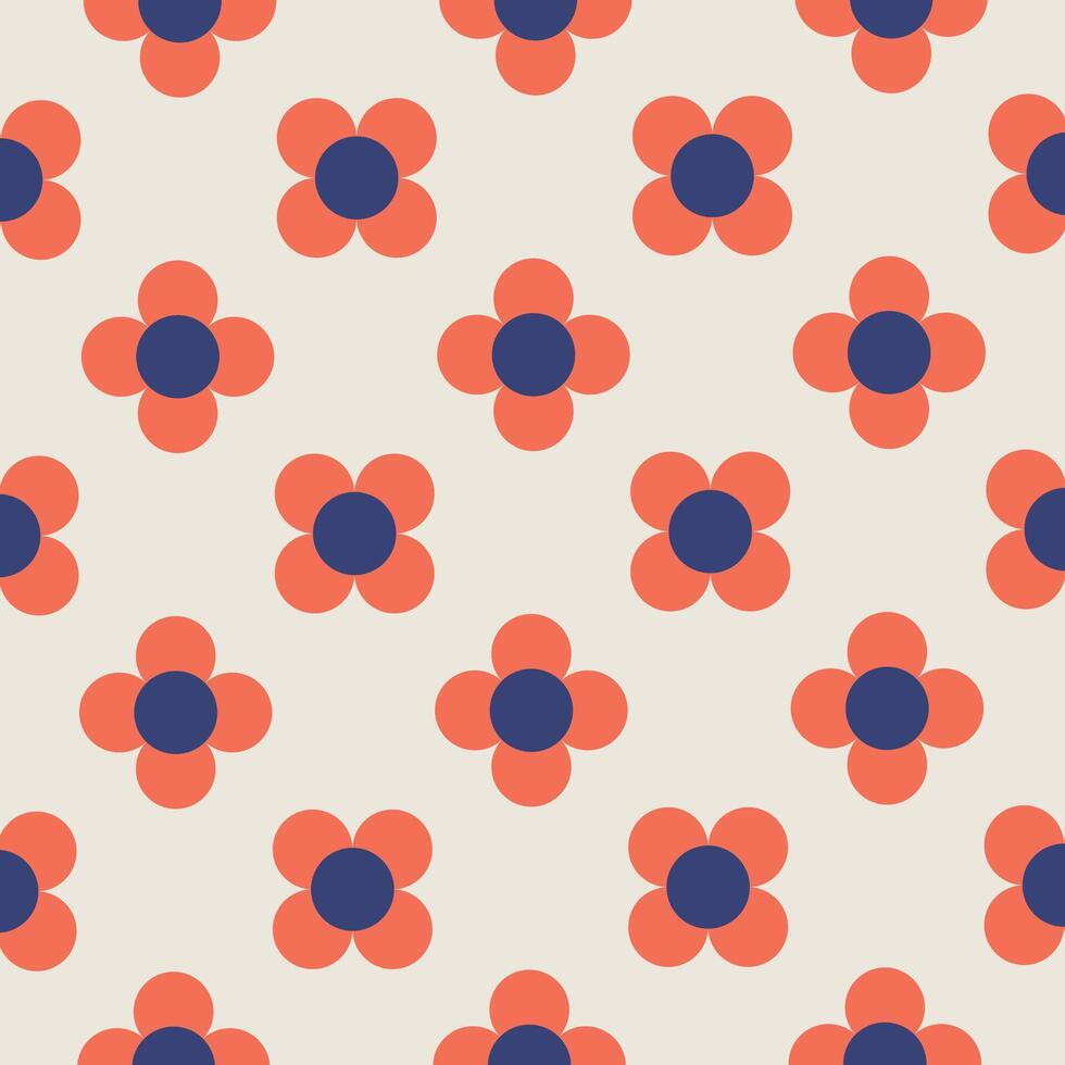 Bold terracotta and blue pattern with 1970s groovy floral design retro vintage abstract floral background wallpaper texture graphic art print, wrapping paper, fabric print vector