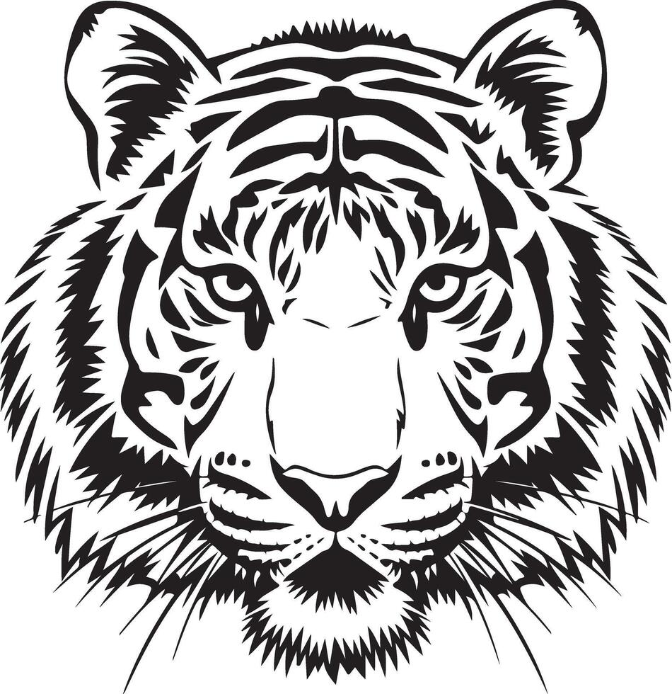 Bold Tiger Face Stencil - Black and White Illustration vector