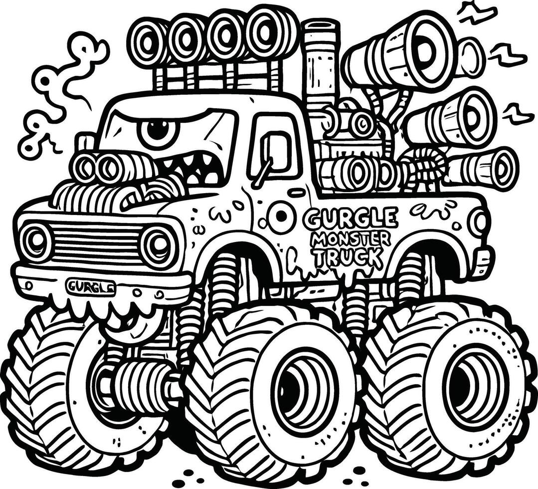 Monster truck coloring pages, line art coloring pages for kids vector
