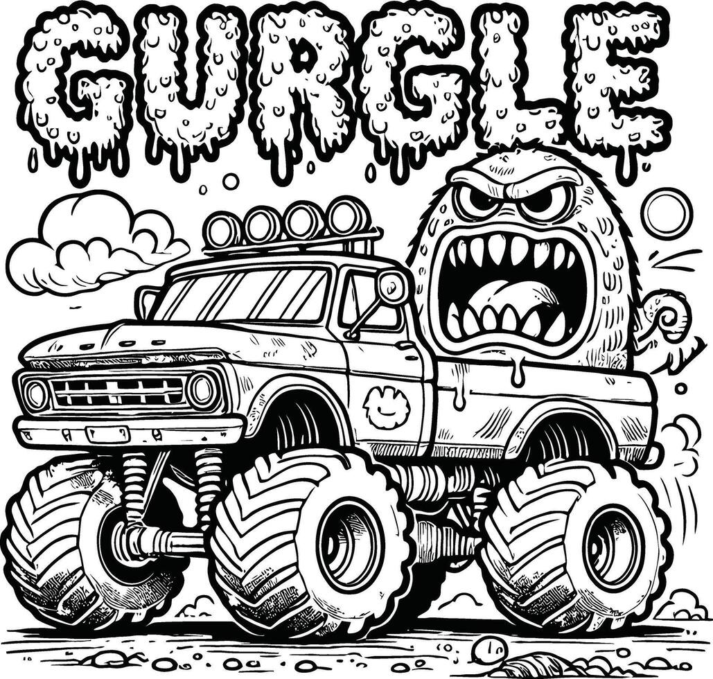 Gurgle coloring pages for kids, Powerful Monster Truck in Action vector