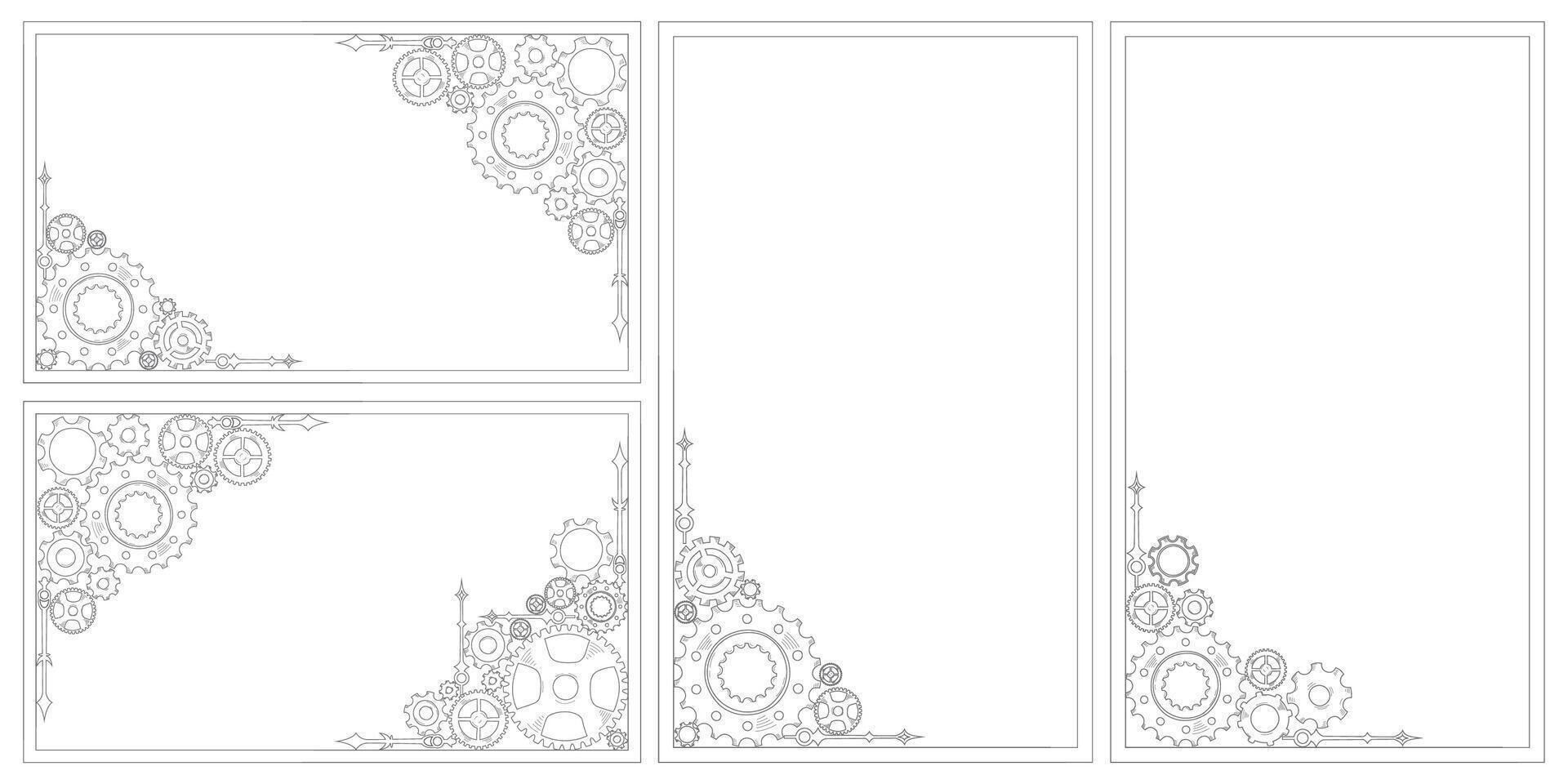 Hand drawn gear cogwheel corner, frame and border Doodle sketch style color gear mechanism. Concept of business idea, teamwork, progress background. Doodle cog vector