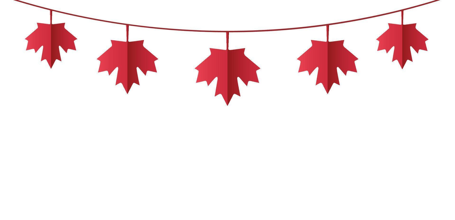 Canada Day banner design with maple leaf garland on white background with copy space. illustration in cut paper style. vector