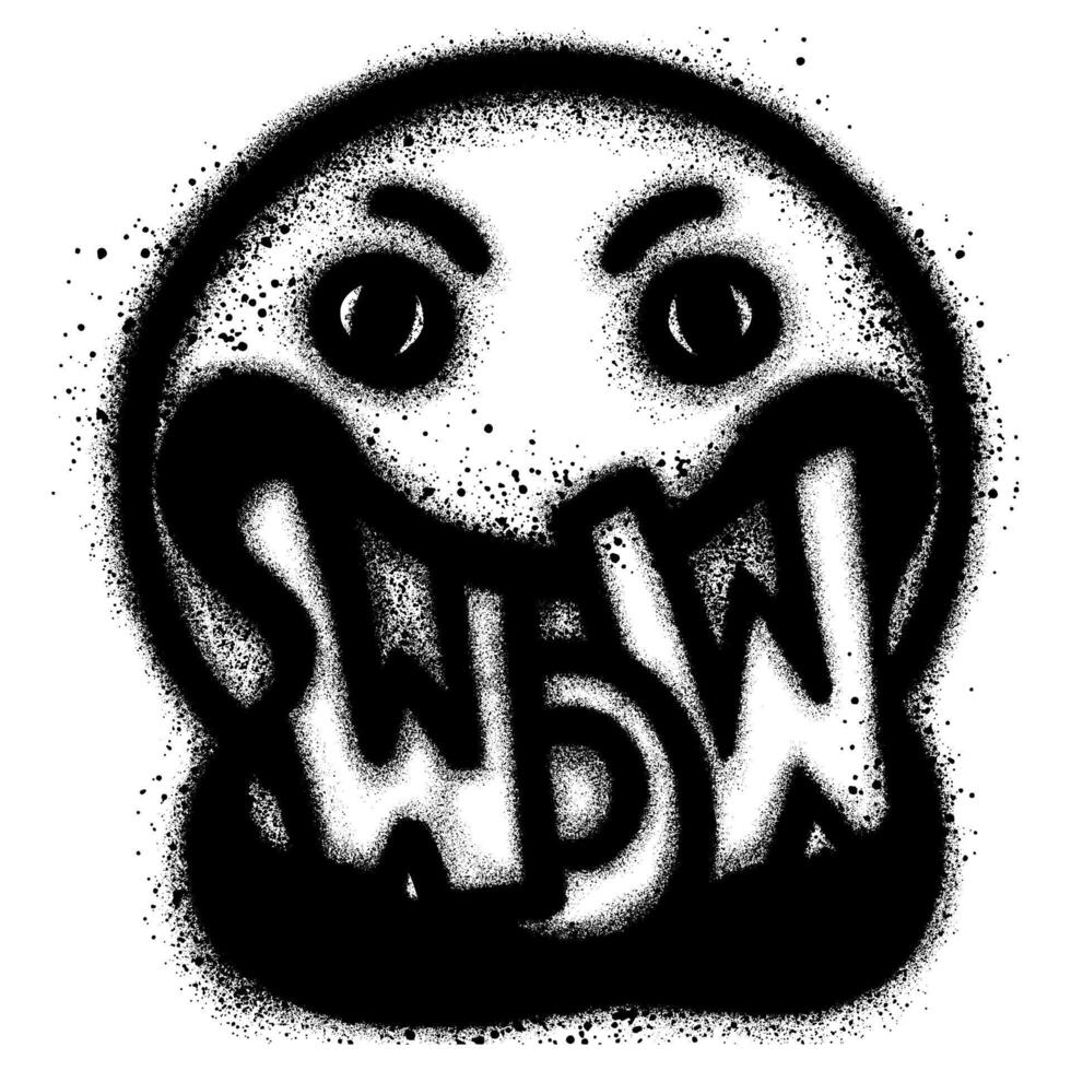 graffiti of an annoyed emoji spray painted with the word WOW vector