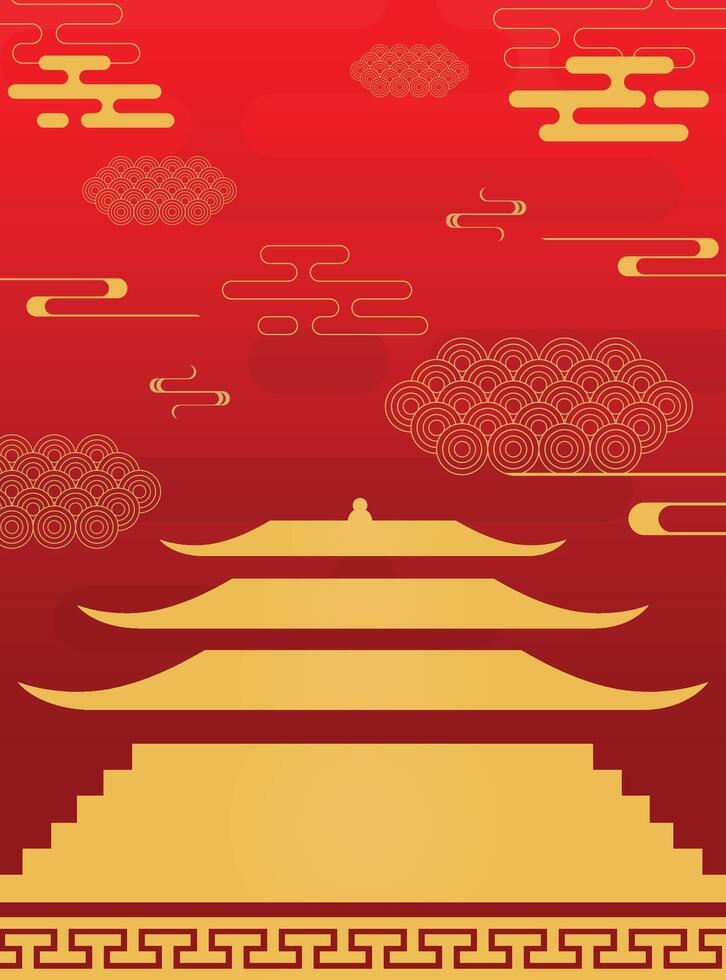 Red Chinese New Year with Castle. Portrait banners, greeting cards, and traditional Chinese designs. vector