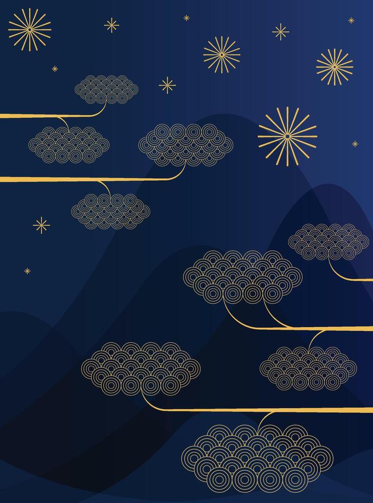 Cloud night Chinese New Year with ornament. Portrait banners, greeting cards, design traditional Chinese designs. vector