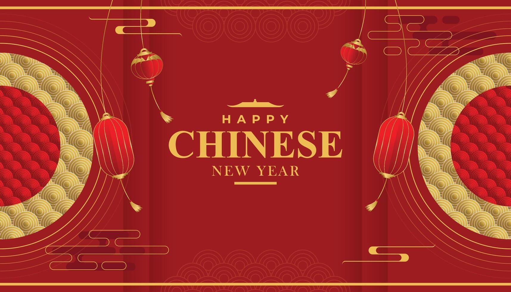 Chinese New Year with circle ornament hanging Lamp. Landscape design traditional Chinese designs. vector