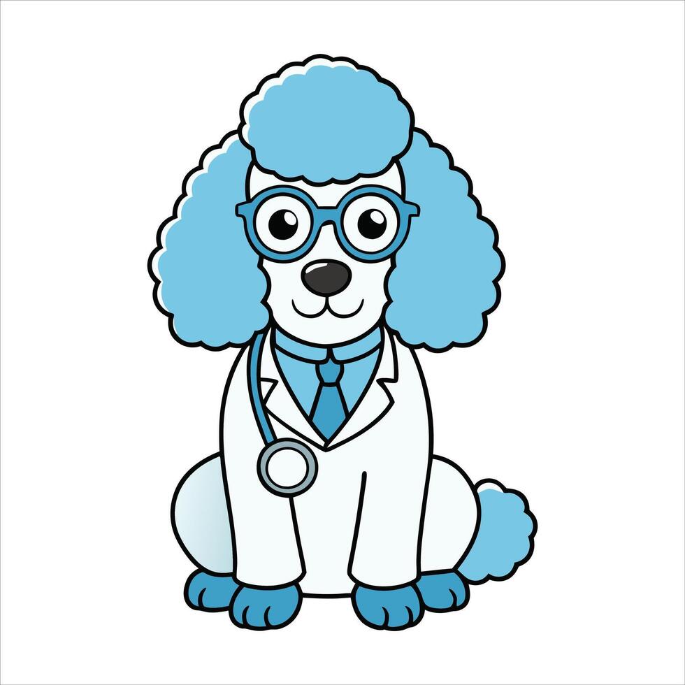 poodle dog doctor sitting and looking. vector