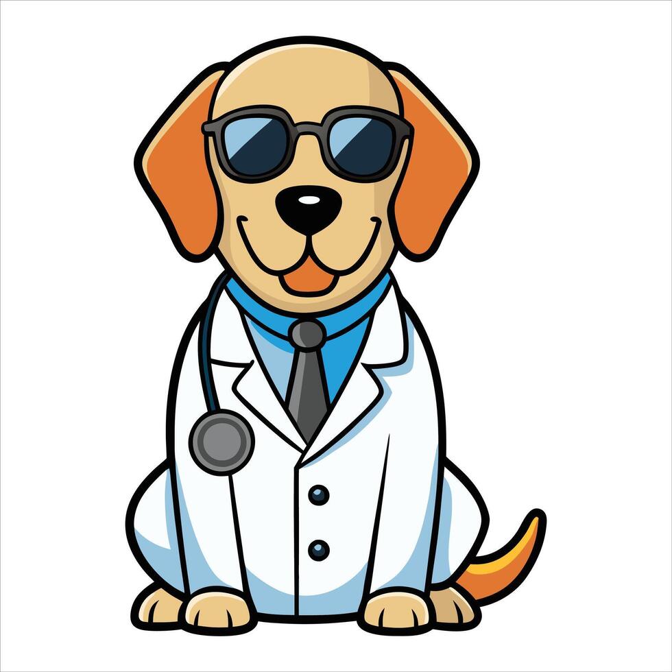 Labrador retriever dog doctor sitting and looking. vector