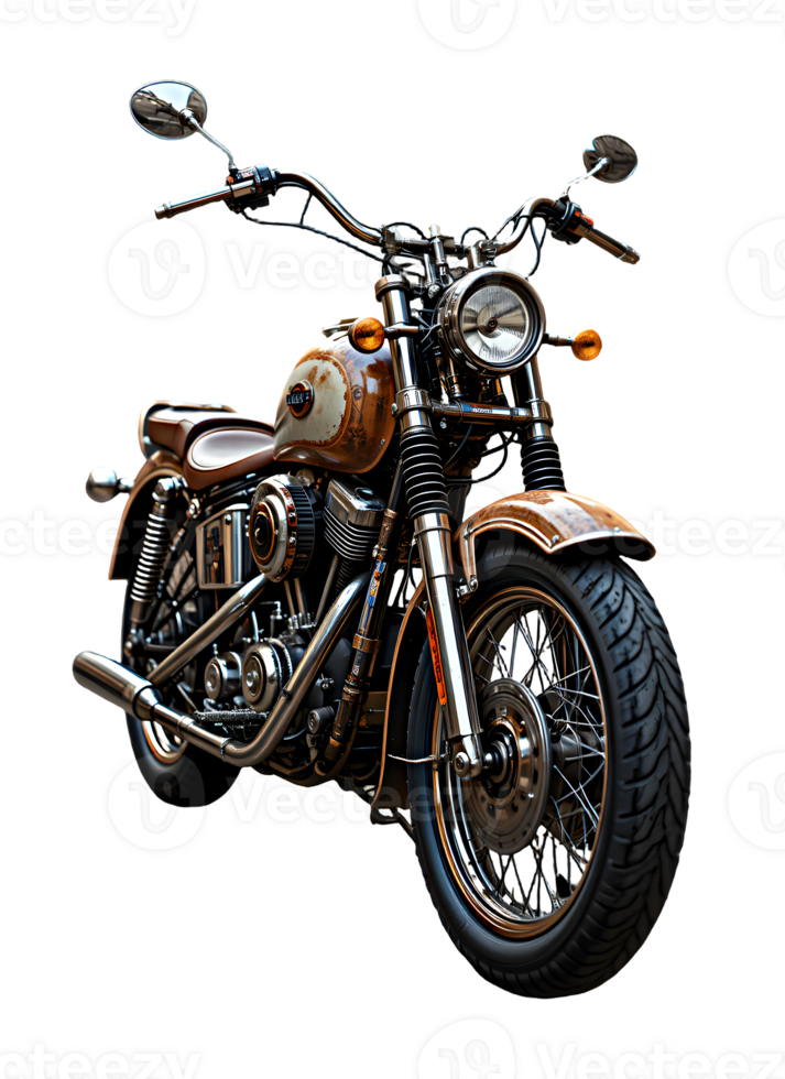 Motorcycle with Chrome Pipes and Leather Saddle png