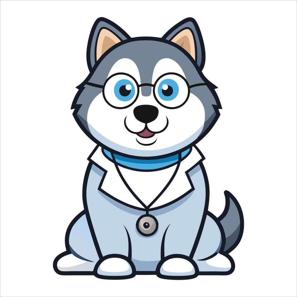 Alaskan malamute dog doctor sitting and looking vector