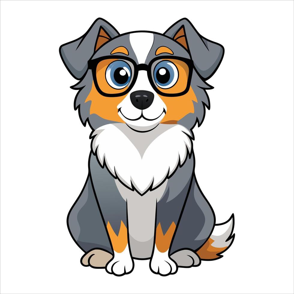 Australian shepherd dog doctor sitting and looking. vector
