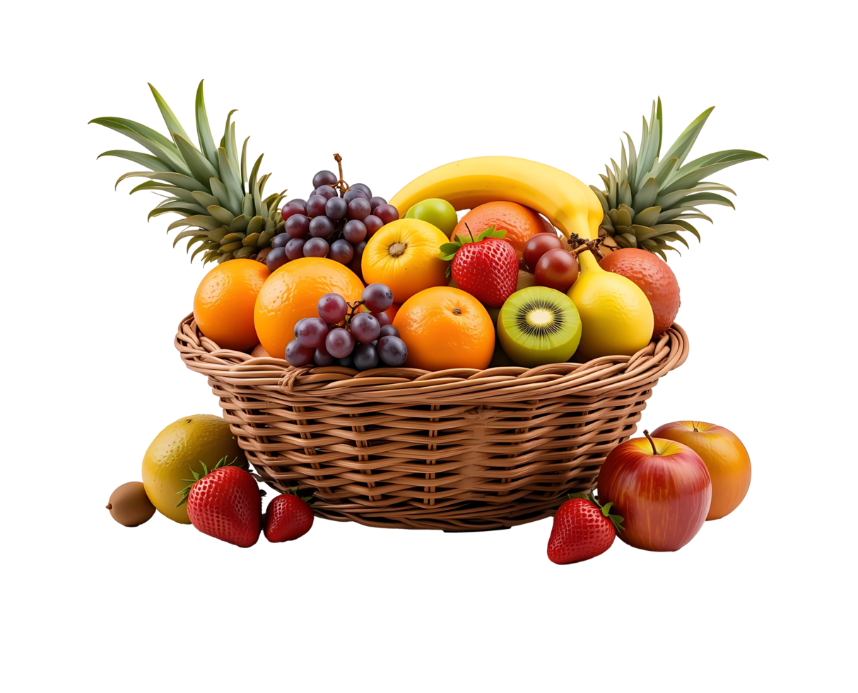 A basket of fruit on a table png