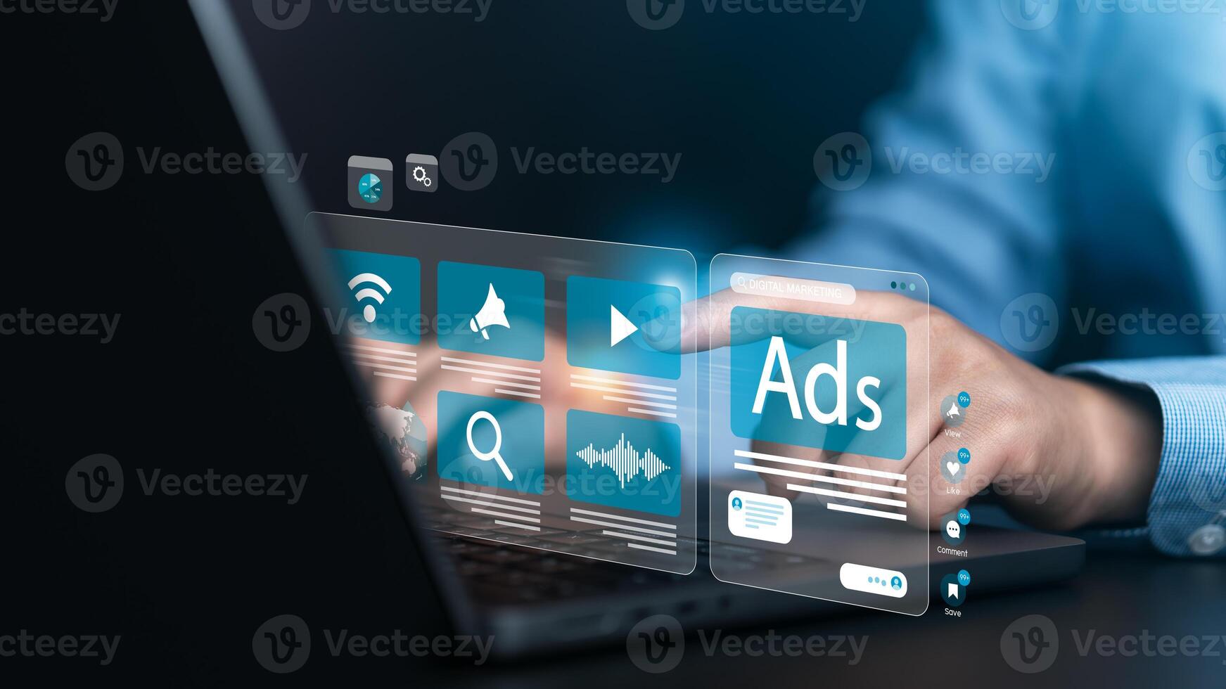 Online sales concept of digital marketing, ad, product ads, promotion of products or services through digital tools. Online advertising concept Internet advertising digital marketing Social media photo