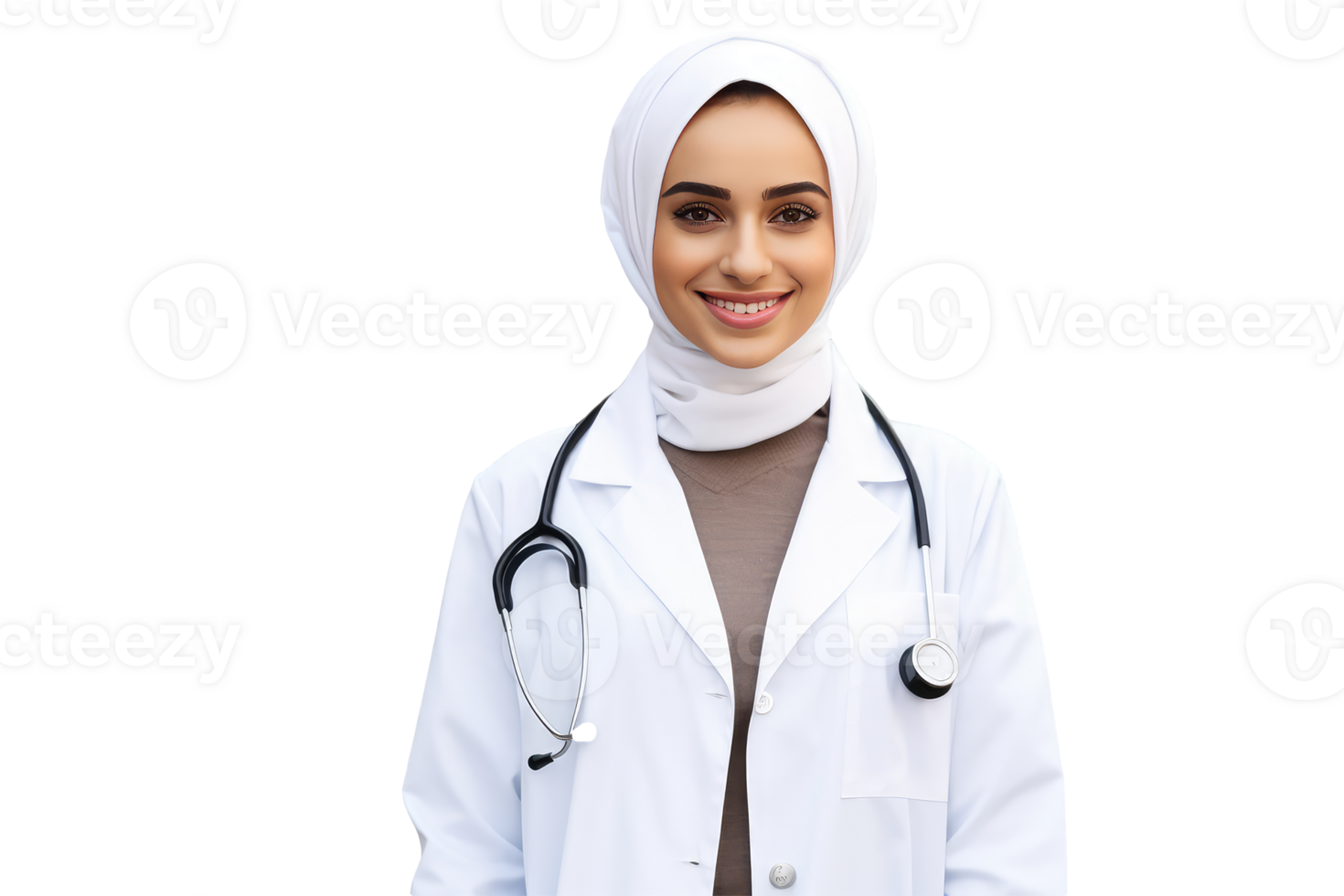 A Happy Arabic Female Doctor Portrait Wearing Stethoscope and Hijab. . png