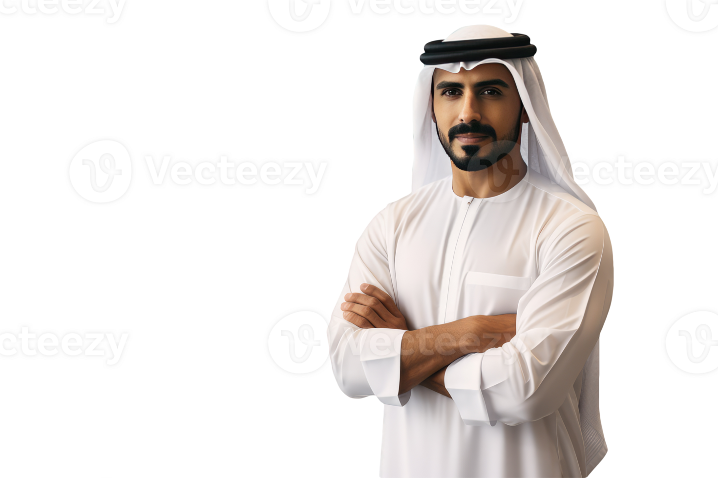 Smiling Arabic Handsome Man Standing with Hand Crossed . Generativve AI. png