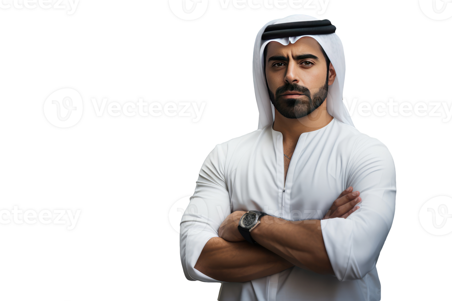 A Handsome Arabic Man Wearing Watch and Hand Crossed Character Created by . png