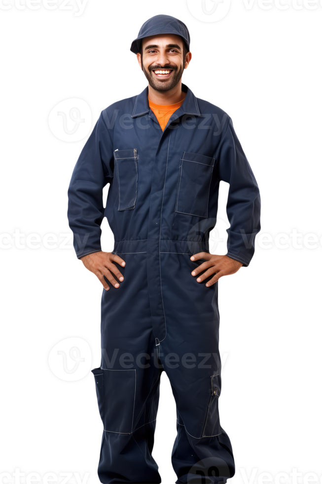 Warm Smiling Handsome Worker Portrait Wearing Dangri Suit. . png