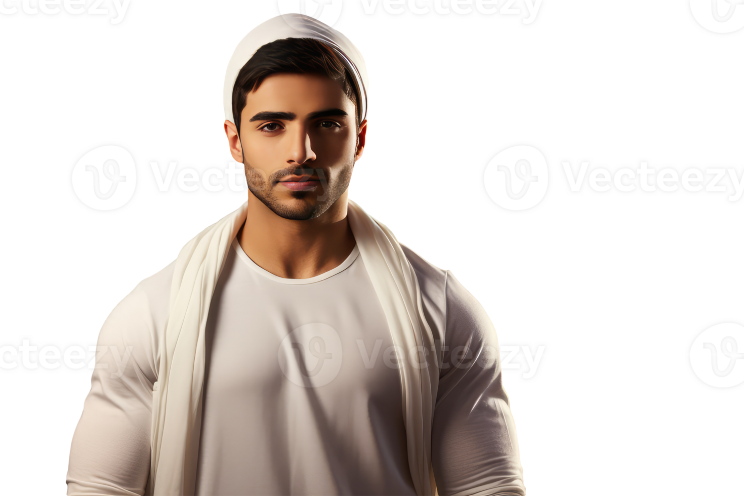 Closeup Portrait or Young Sweet Man Wearing White Thobe and Kufi. . png