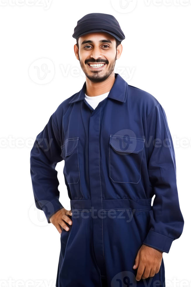 Warm Smiling Handsome Worker Portrait Wearing Dangri Suit. . png