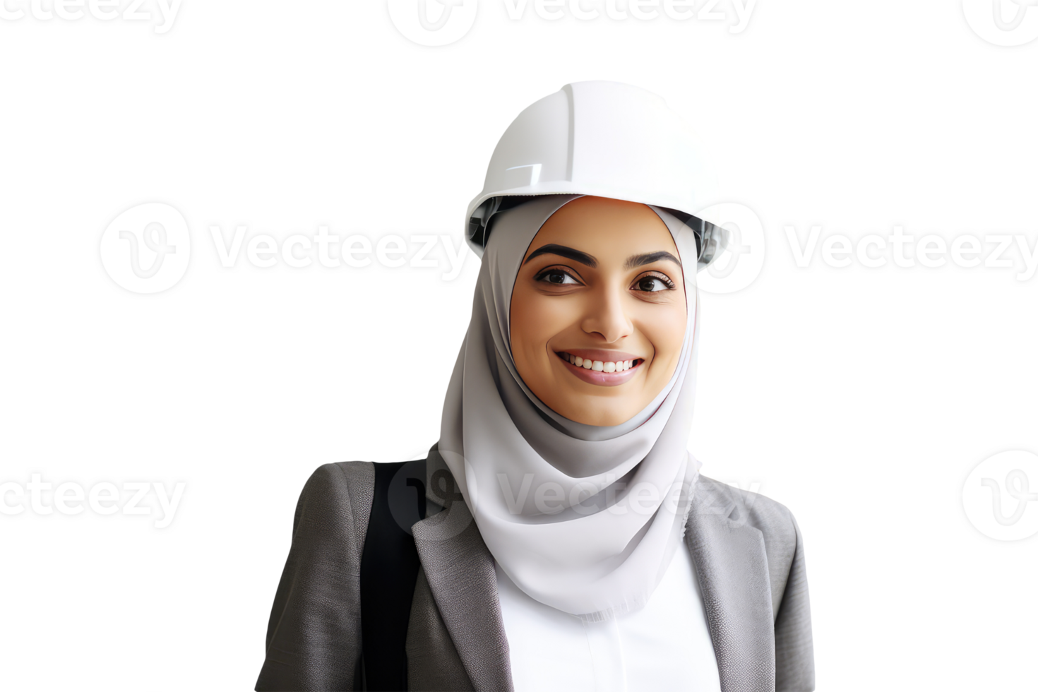 Beautiful Muslim Woman Portrait Wearing Construction Helmet and Hijab. . png