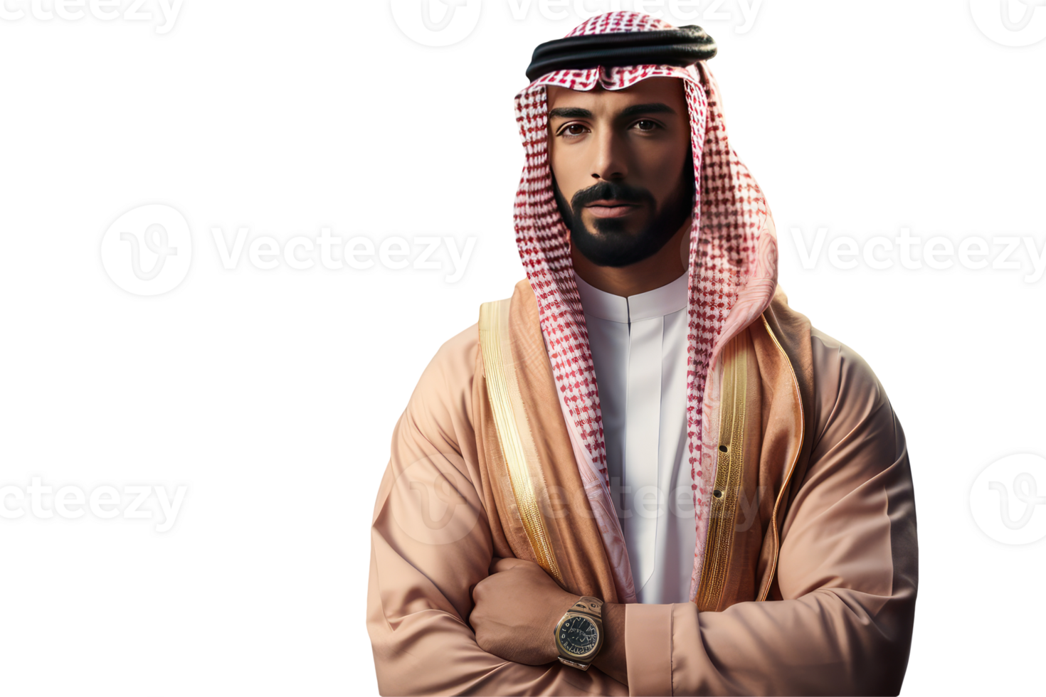 A Handsome Arabic Man Wearing Watch and Hand Crossed Character Created by . png