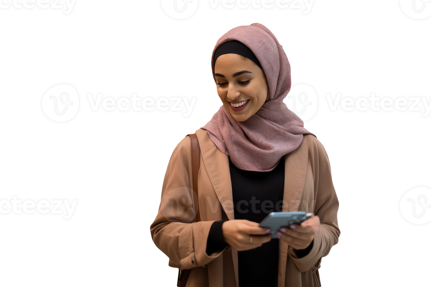 Portrait of Smiling Young Arabian Woman Using Tablet Character Created By . png
