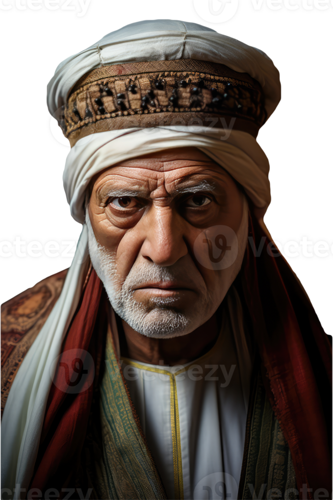 A Beard Elder Man Wearing White Turban. . png