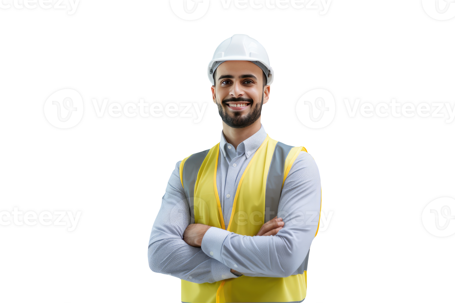 Happy Mature Construction Worker with Hand Crossed Character Created By . png