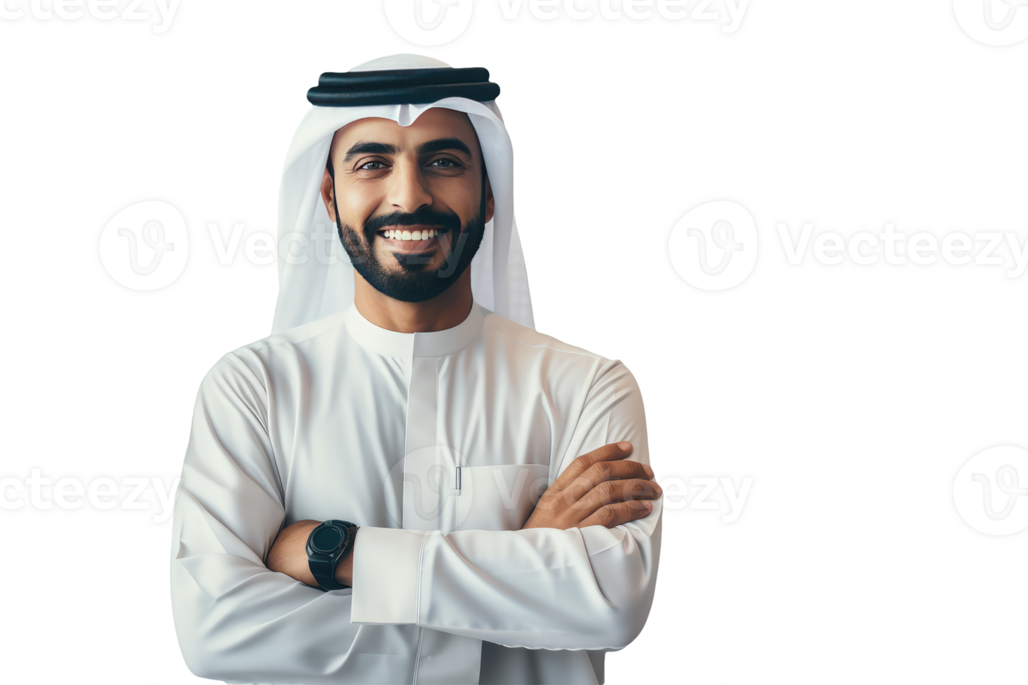Isolated Handsome Sheikh Portrait with Arm Crossed and Wearing Watch Created By Charcter png