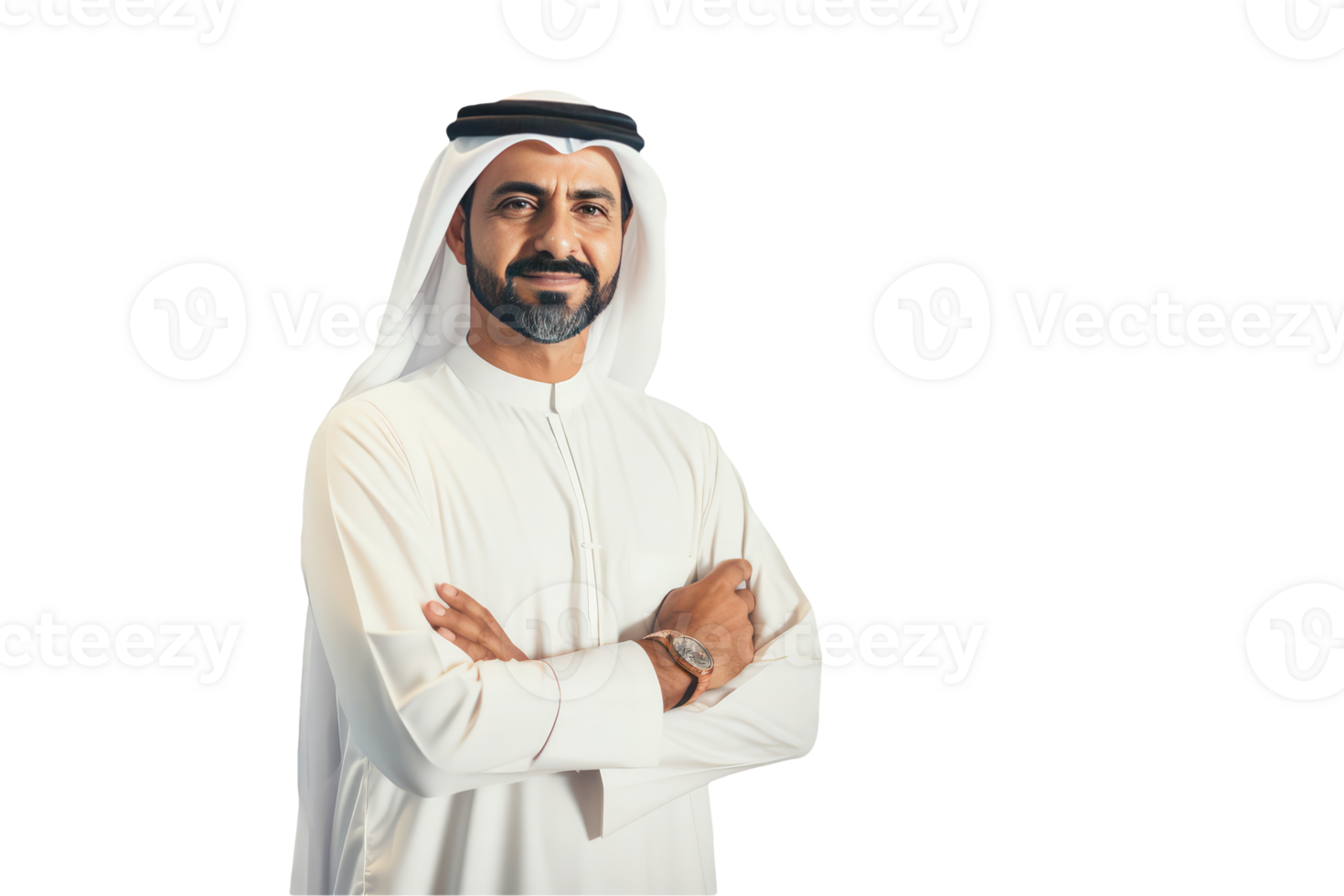 Isolated Handsome Sheikh Portrait with Arm Crossed and Wearing Watch Created By Charcter png