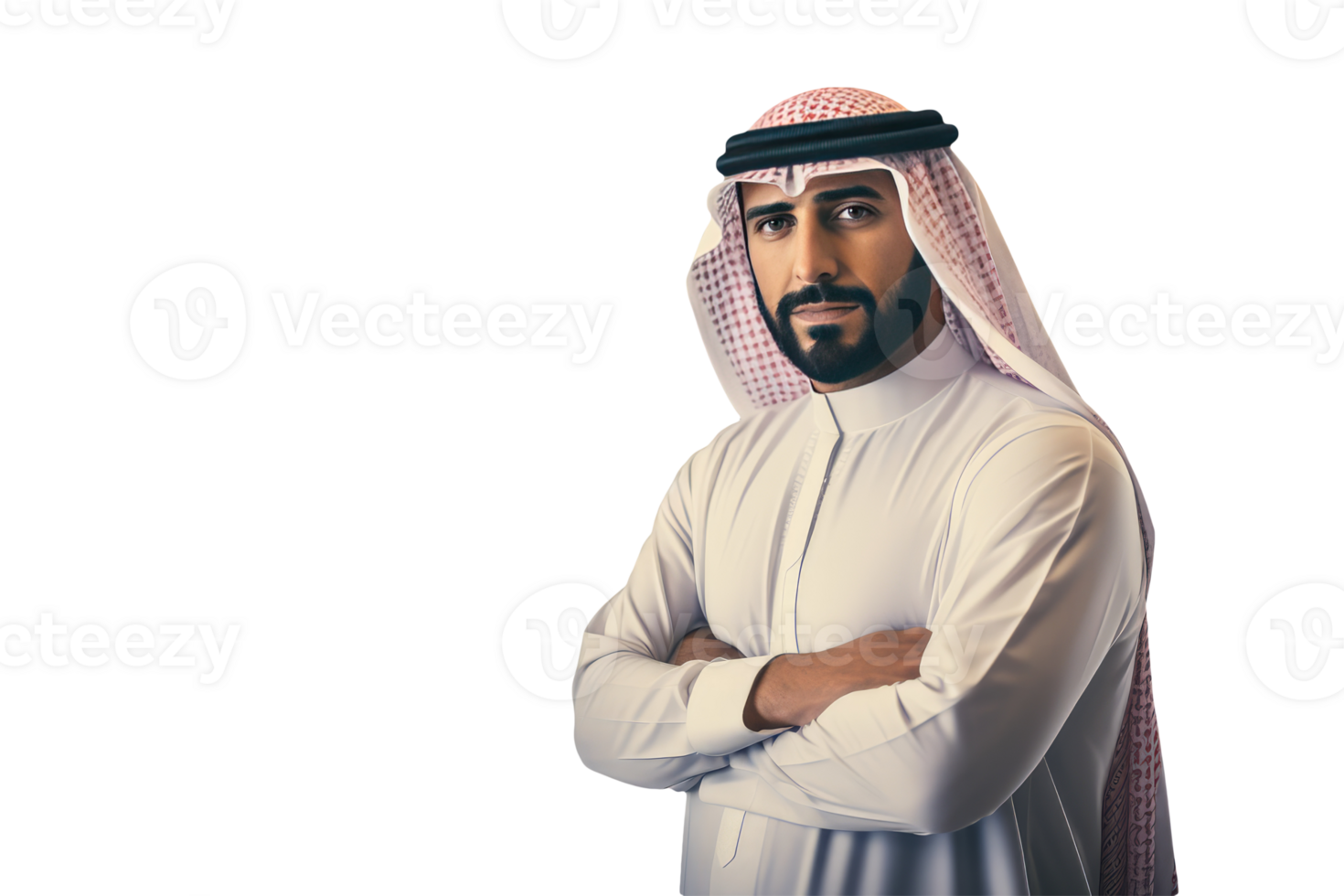 Isolated Handsome Sheikh Portrait with Arm CRossed Created By Charcter AI. png