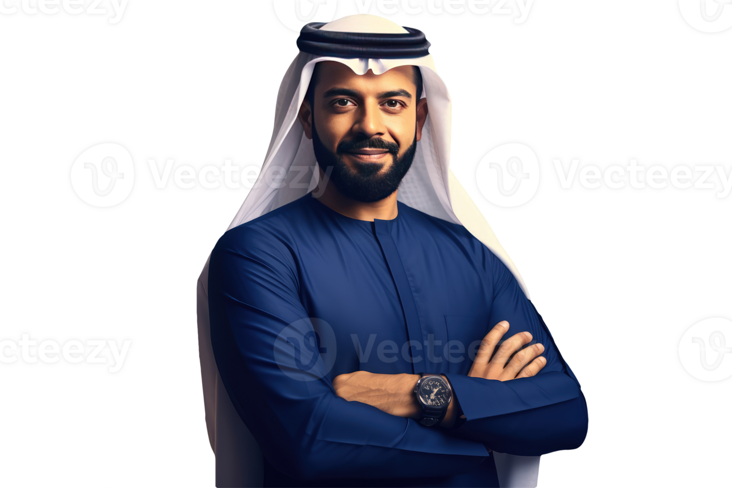 Isolated Handsome Sheikh Portrait with Arm Crossed Created By Charcter AI. png