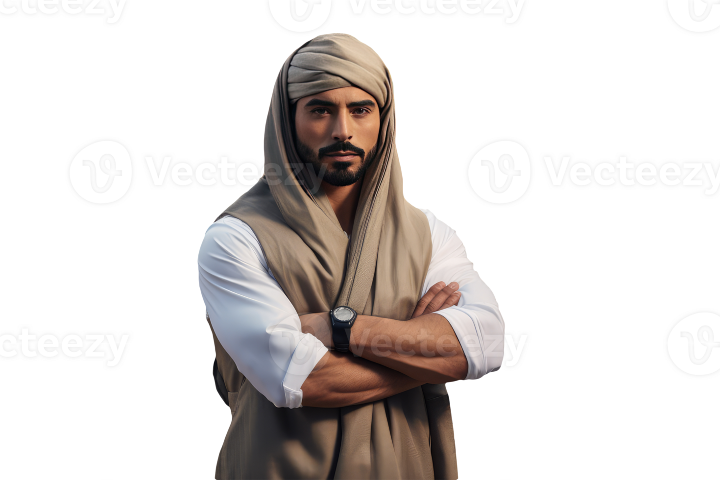 A Handsome Arabic Man Wearing Watch and Hand Crossed Character Created by . png