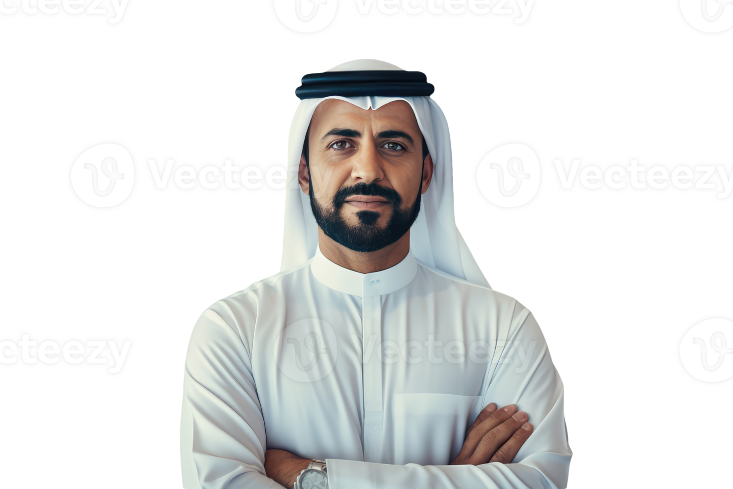 Isolated Handsome Sheikh Portrait with Arm Crossed Created By Charcter AI. png