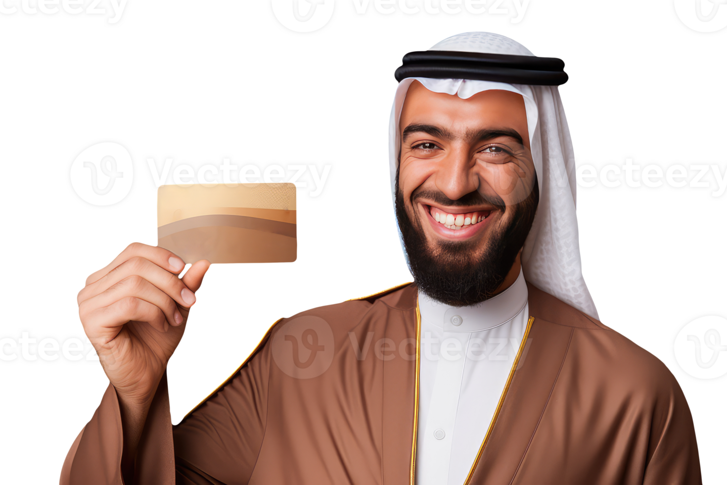 Close up of Business Portrait Arab Man Holding Blank Card with Copyspace. A Fictional Character Created By . png