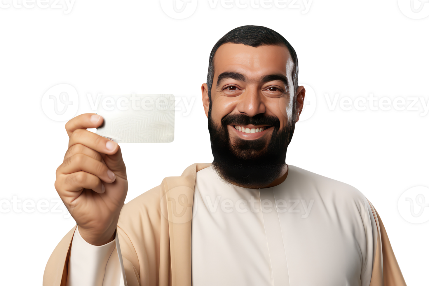 Close up of Business Portrait Arab Man Holding Blank Card with Copyspace. A Fictional Character Created By . png