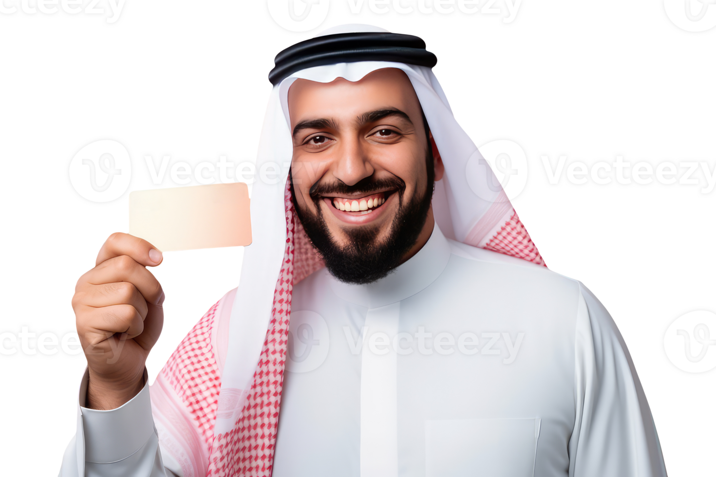 Close up of Business Portrait Arab Man Holding Blank Card with Copyspace. A Fictional Character Created By . png