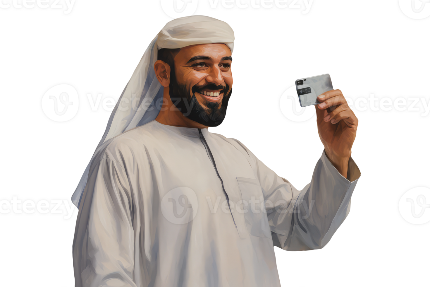 Close up of Business Portrait Arab Man Holding Blank Card with Copyspace. A Fictional Character Created By . png