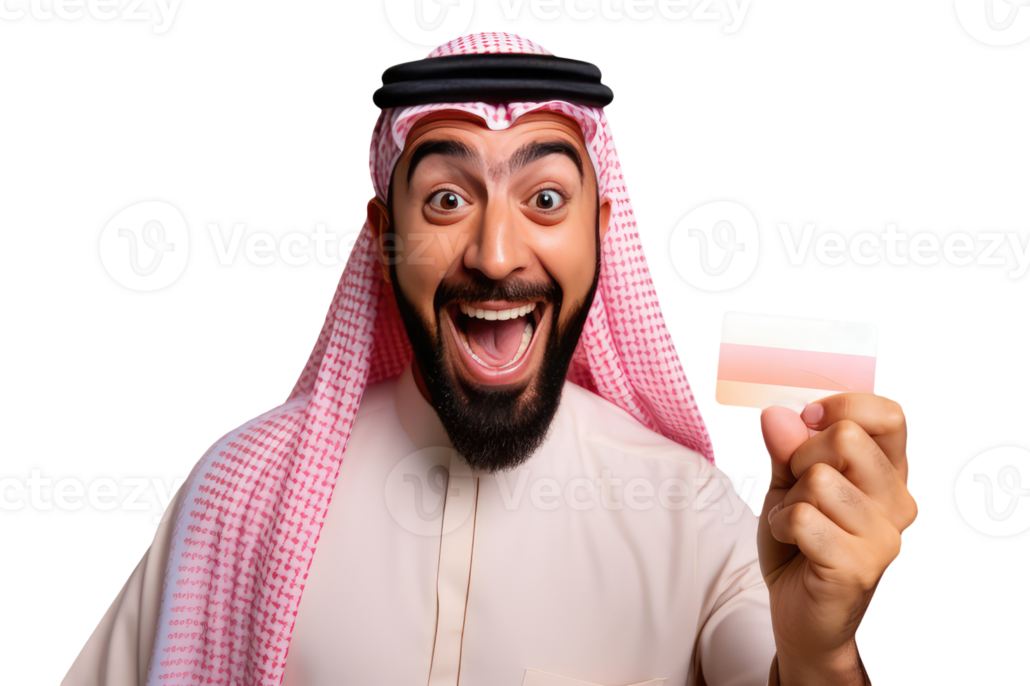 Close up of Business Portrait Arab Man Holding Blank Card with Copyspace. A Fictional Character Created By . png