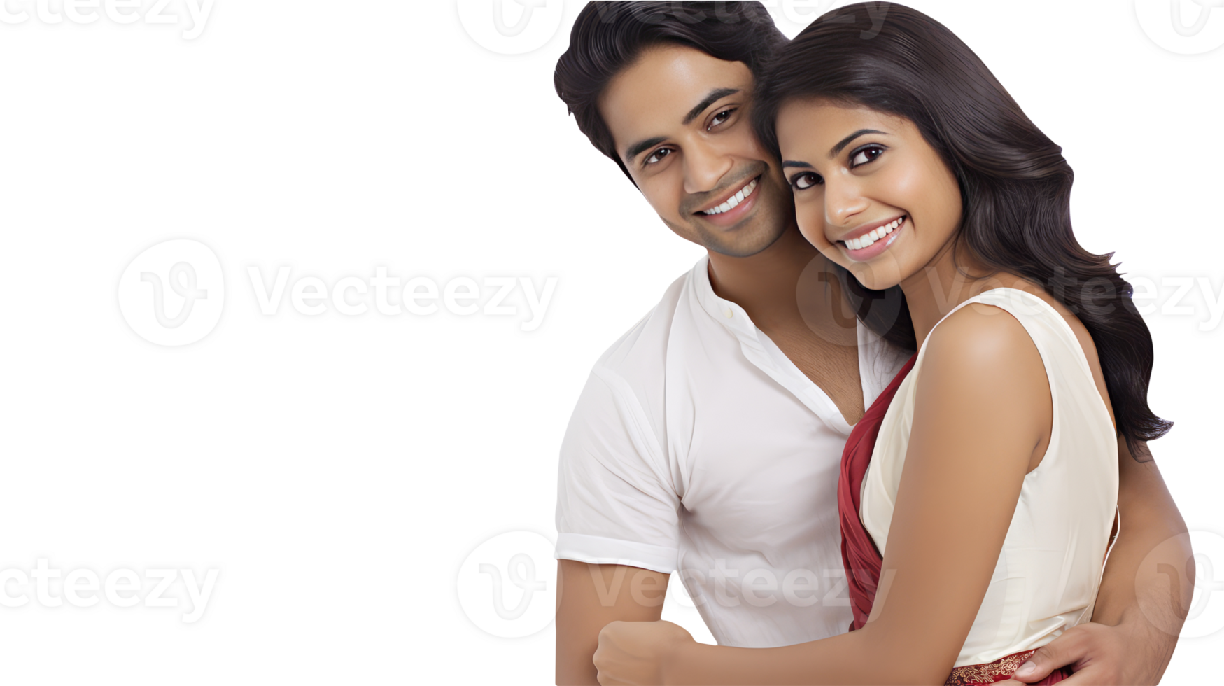 Happy Indian Young Man And Woman Hugging Each Other in White Casual Attire png